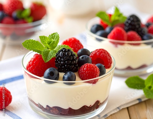 Wallpaper Mural Fresh berry parfait in small glass bowls Torontodigital.ca