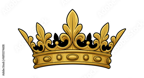 A beautifully crafted golden crown, depicted as an isolated vector illustration, symbolizes royalty, success, and leadership on a clean white background.