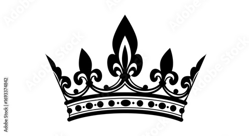 Elegant black vector crown illustration with ornate details, perfect for royal or luxury design projects on a transparent background.