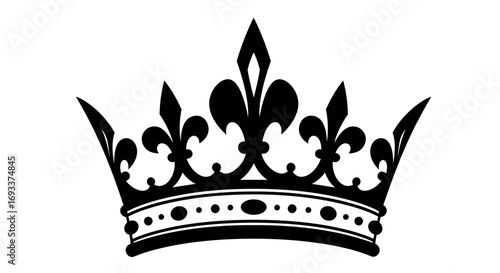 A sophisticated black silhouette of a classic royal crown, adorned with elegant fleur-de-lis details, presented as a versatile vector graphic.