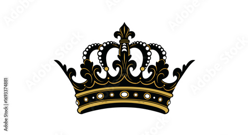 Download this elegant black and gold vector crown PNG for your design projects.  It features intricate details and is perfect for adding a regal touch to logos, invitations, or websites.