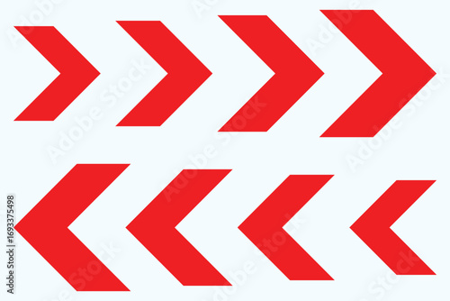 Chevron arrow patterns set. Chevron shape line. Motion direction road line. Triangle arrow sign. Warning repeat striped. Swipe icon. dynamic moving arrow symbol. speed arrow icon. road lines arrow