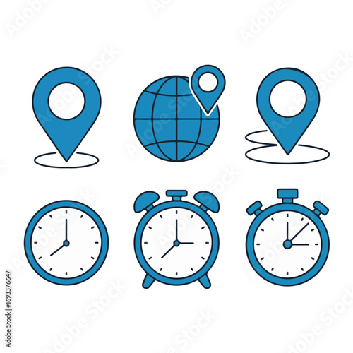 Time zone and location icons for web design