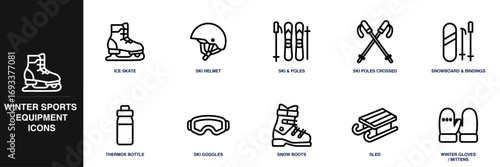 Winter Sports Equipment Line Icon Set