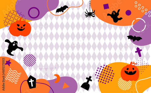 オレンジのかわいいハロウィン　背景イラスト
