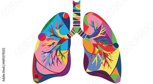 A vibrant and colorful illustration of human lungs, representing health and respiration