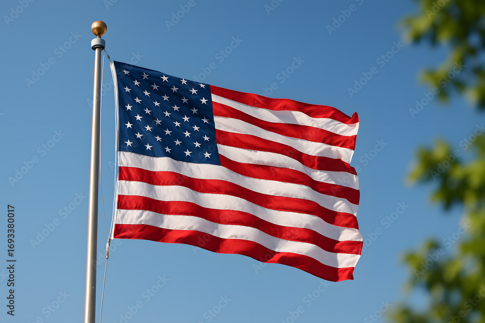 Fototapeta premium american flag fluttering against clear sky 