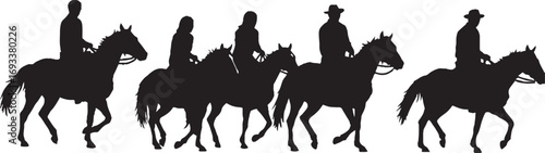 Diverse Horse Riders Silhouettes Group Vector Illustration
