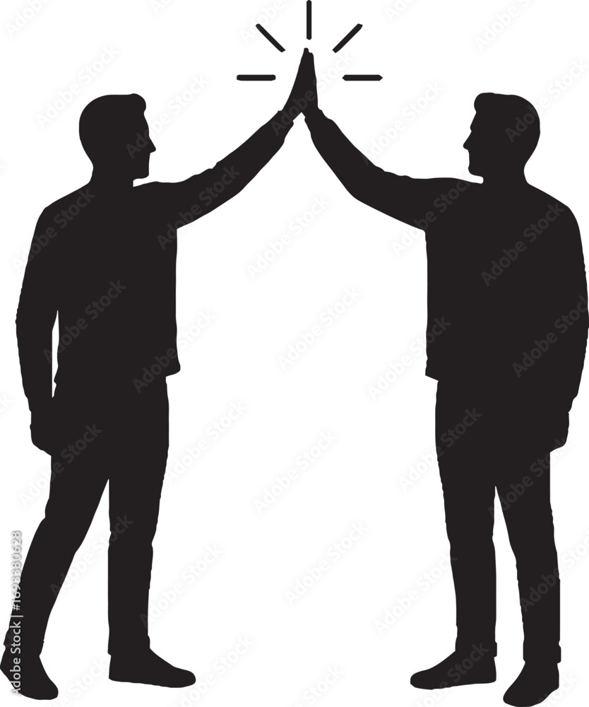 Fototapeta premium Two Men High Fiving Silhouette Vector Icon for Success and Teamwork