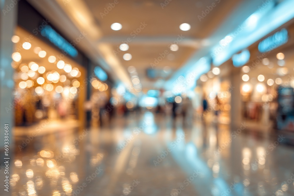 Fototapeta premium Soft focus of people walking through an expansive indoor space, creating a warm and dreamlike