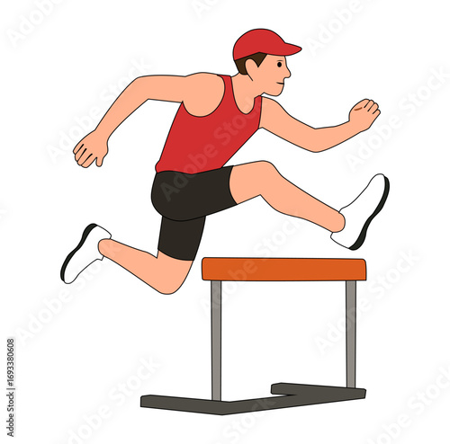Cartoon Athlete Run Jump Obstacle In Competition Simple Logo Design Icon Digital