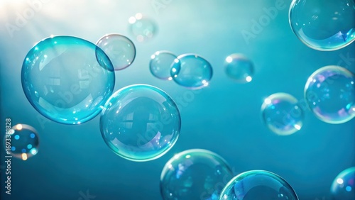 Wallpaper Mural Air bubble blue water floating abstract clean glassy light ai threats healthcare systems. Air bubble drift blue water, clean glassy spheres Torontodigital.ca