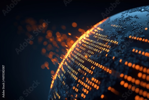 digital globe with binary code and data flowing, representing global connectivity and digital transformation in technology Generative AI