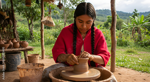 young girl working a pot