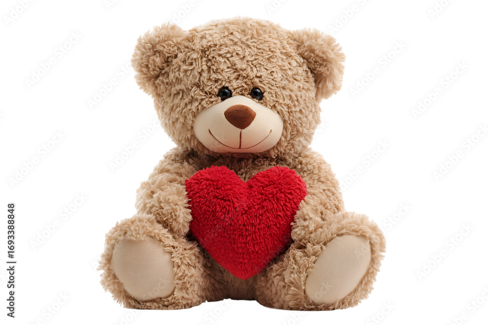 Obraz premium Teddy Bear with Red Heart Isolated on White Background for Love and Gift Concept
