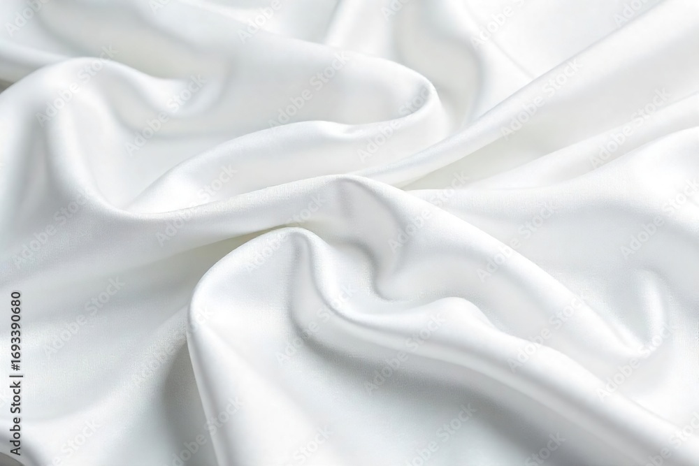 Obraz premium Close-up shot of luxurious, flowing silk fabric in pure white, exhibiting exquisite texture and drape Perfect for fashion, textile, and luxury branding , delicate, studio shot, classic