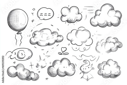 Balloon text frame decoration set Simple hand drawn pen line speech bubble
