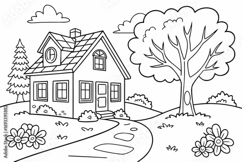 House and nature model  black vector