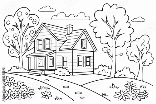 House and nature model  black vector