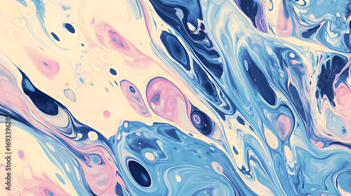 Intricate pattern background of blue and white swirls with pink and purple hues. Abstract marble background illustration.