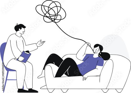 Therapy session vector illustration showing mental health support and emotional processing white background