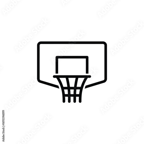 Simple line art icon of a basketball hoop and backboard