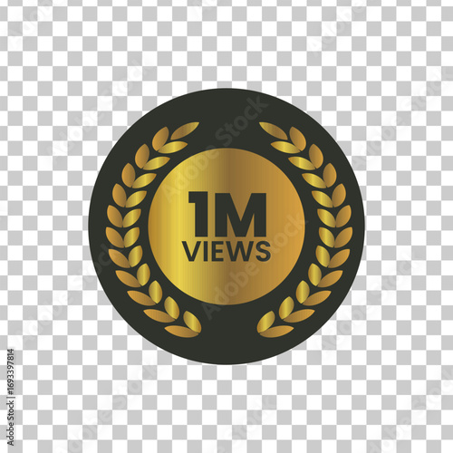 Golden laurel wreath emblem celebrating one million views on a transparent background