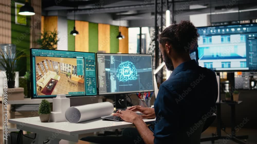 Real estate developer works with artificial intelligence and interior ...