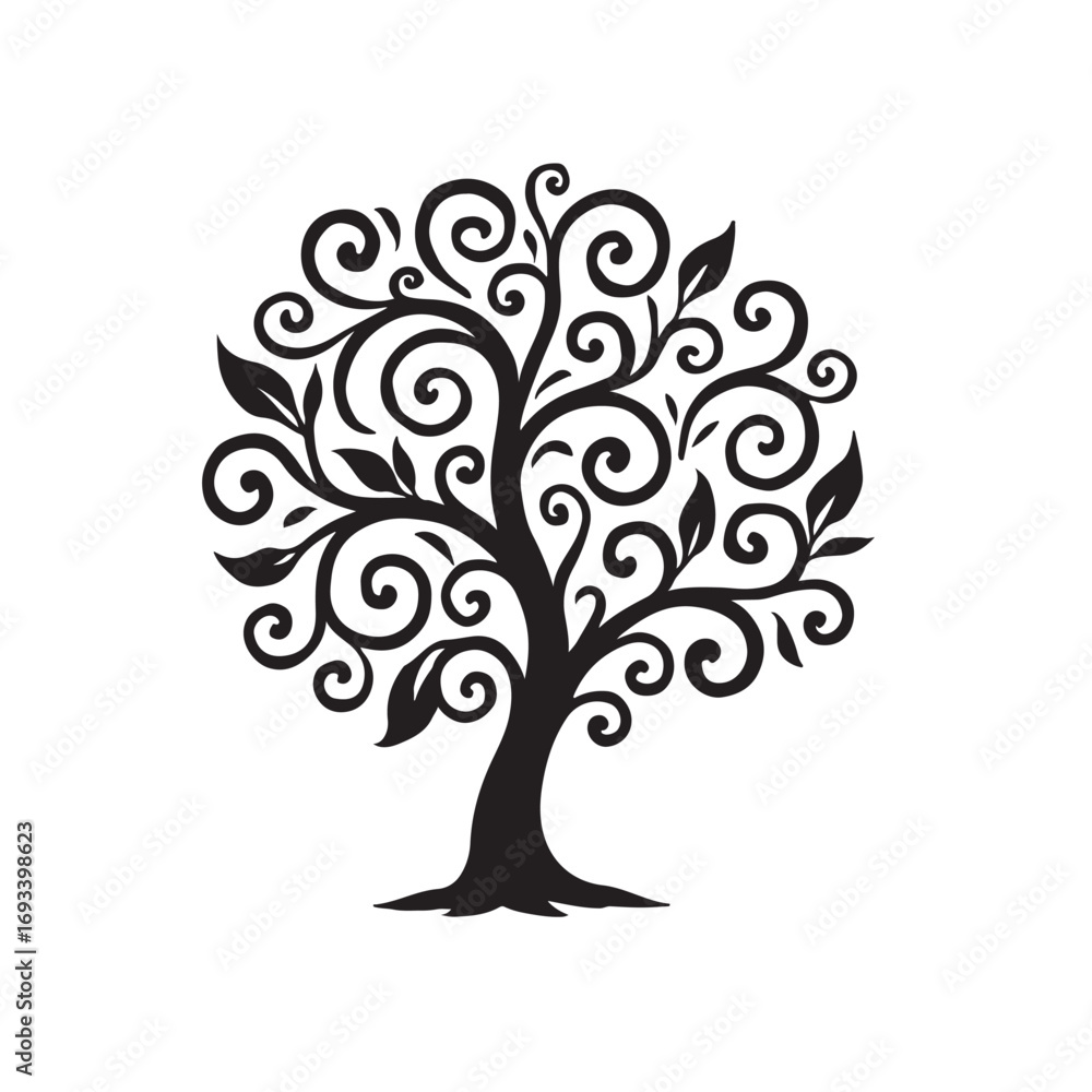 Swirly Tree, Abstract artistic tree vector illustration 