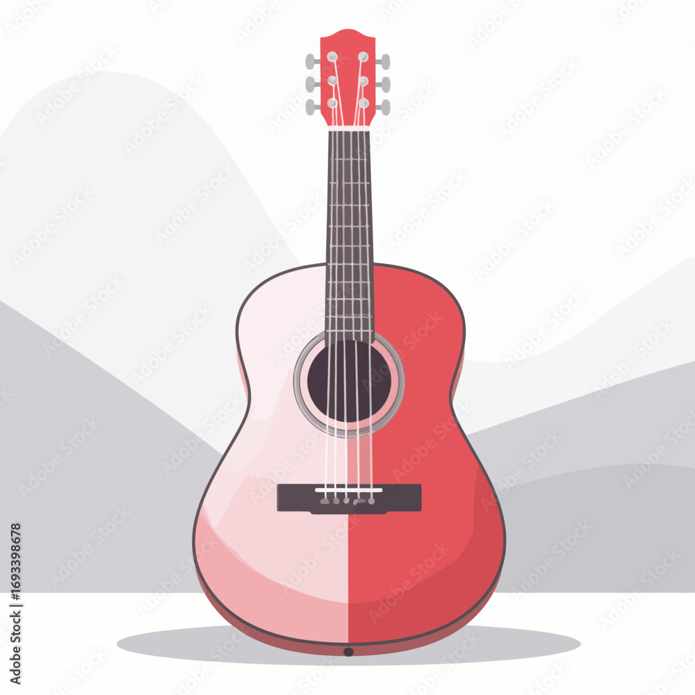 Obraz premium Classic red acoustic guitar vector illustration, a symbol of musical passion and the joy of playing music