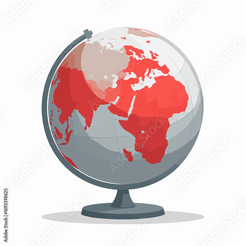 A detailed globe showcasing Earth's continents in a vibrant red hue, presented on a clean white background