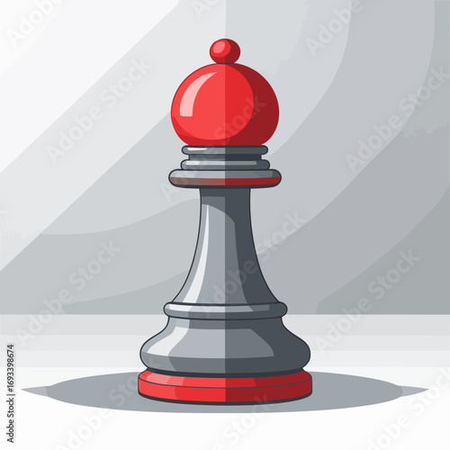 Stylized vector illustration of a classic chess bishop piece, featuring a vibrant red top and base contrasting with a sleek grey body, symbolizing strategy, intellect, and the timeless game