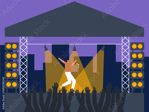 Evening concert by male soloist. Concert illustration. Flat vector illustration concept.