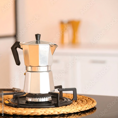 Aluminum coffee maker on a stove