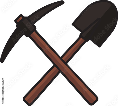 illustration mining hoe and shovel