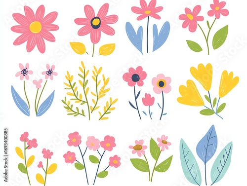 Wallpaper Mural Flower spring vector garden cute element set Hand drawn pastel flower Torontodigital.ca