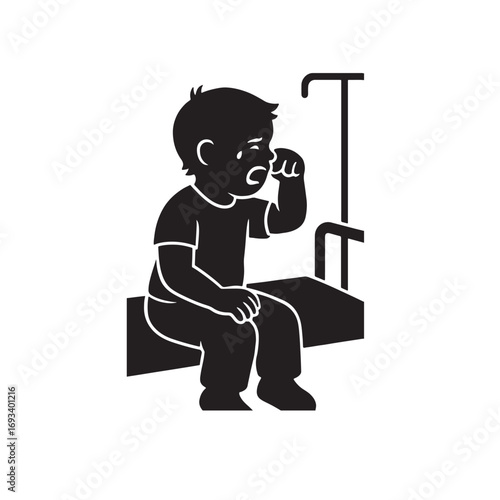 child crying in hospital silhouette vector illustration