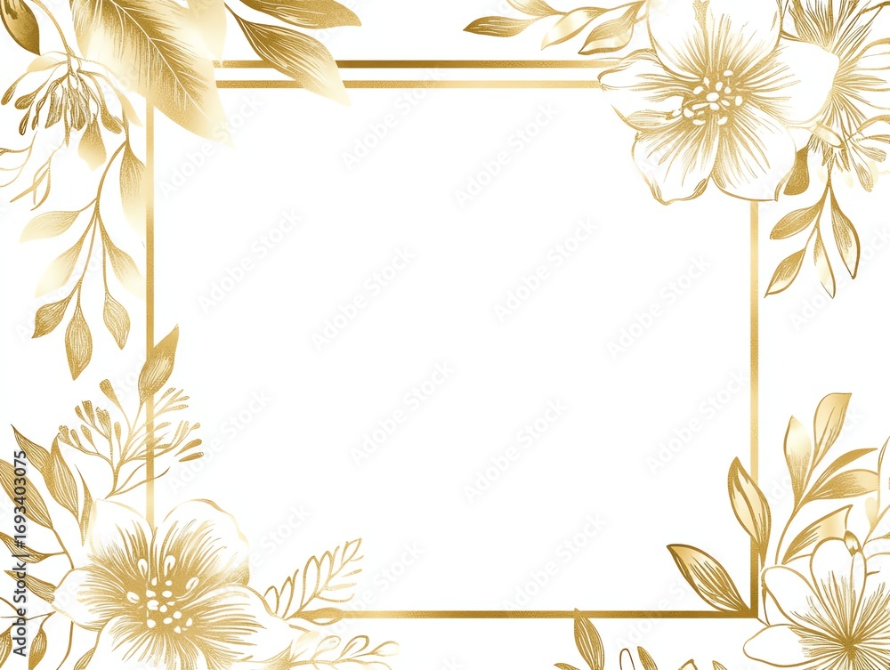 Obraz premium Gold floral square border Vector golden floral leaf wreath border Wedding square frame design Hand drawn rustic flourish elegant rectangle frame Vector illustration