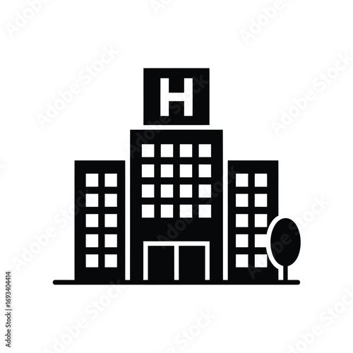 Modern hospital building icon with h sign