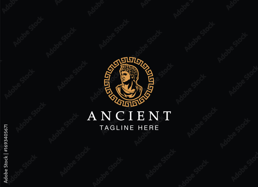 Fototapeta premium caesar head logo greek god vector illustration design. Ancient geek logo design
