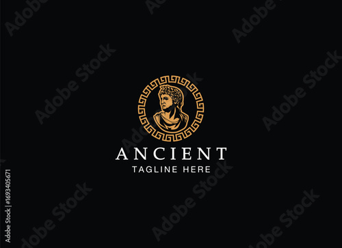 caesar head logo greek god vector illustration design. Ancient geek logo design