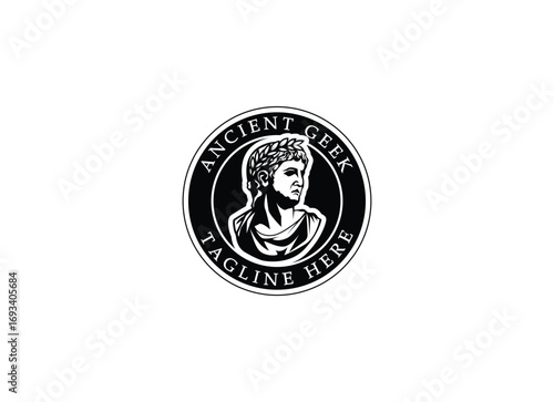 caesar head logo greek god vector illustration design. Ancient geek logo design