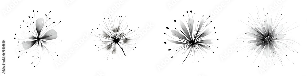 Obraz premium Dandelion Seeds - Black and White Abstract Art for Modern Minimalist Design