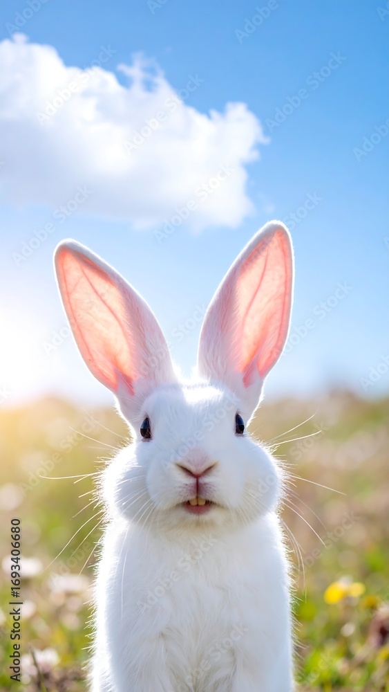 Obraz premium Adorable white rabbit in field