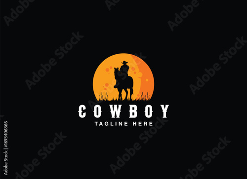 A Cowboy Rodeo Ride a Bucking Bronco Horse for Classic Vintage Western Country Wild West Logo Design