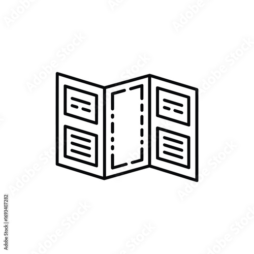 Hand drawn tri fold brochure icon with text boxes