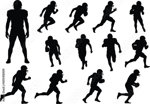 Wallpaper Mural Silhouettes of American Football Players Running, Passing, Catching, Team Sports Action, Helmet and Pads, Dynamic Movement, Isolated on White Background Torontodigital.ca
