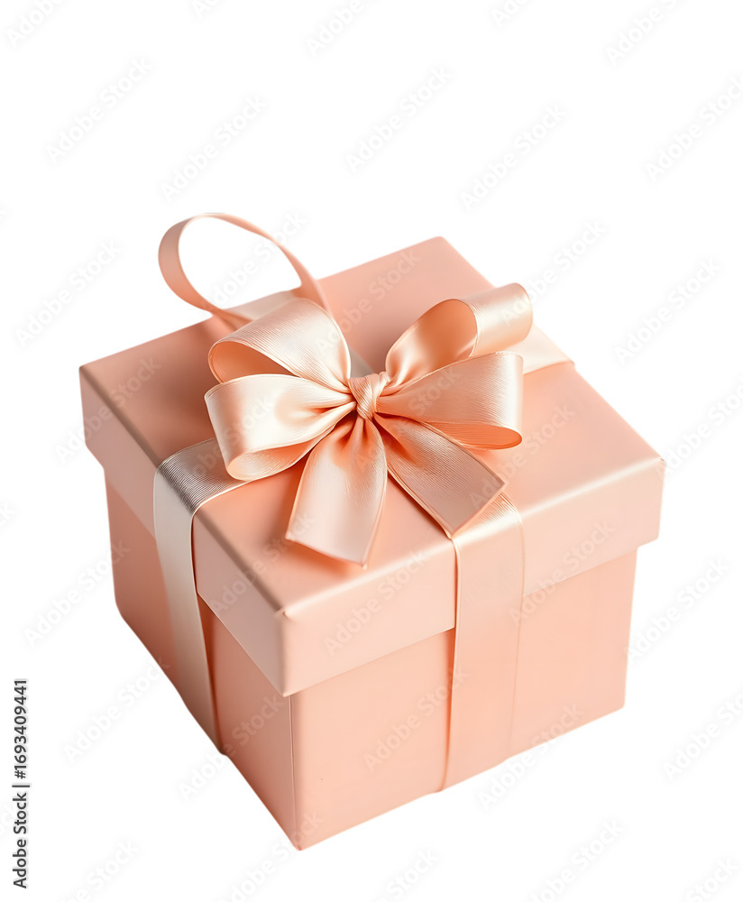 Obraz premium Peach Gift Box with Bow, Present Package, Surprise
