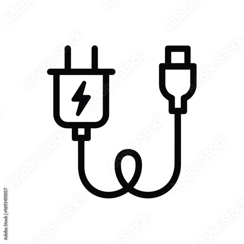 Simple line art icon of a usb charger plug and cable