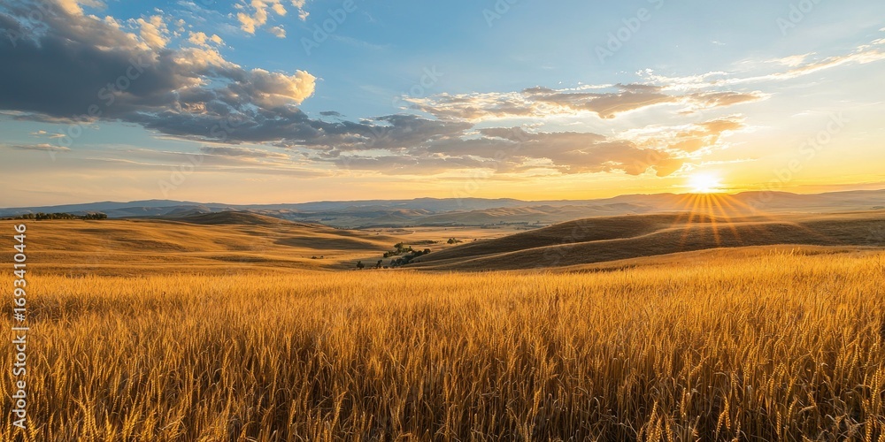 Obraz premium wheat field at sunset